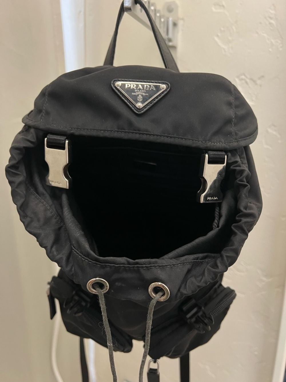 Prada Black Drawstring Nylon Backpack - Picture 6 of 12